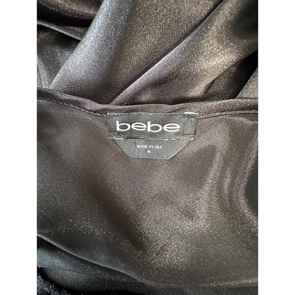 Bebe Black Satin Cowl Neck Slip Dress – Y2K Coquette Medium Whimsigoth Fairygoth - Picture 10 of 11